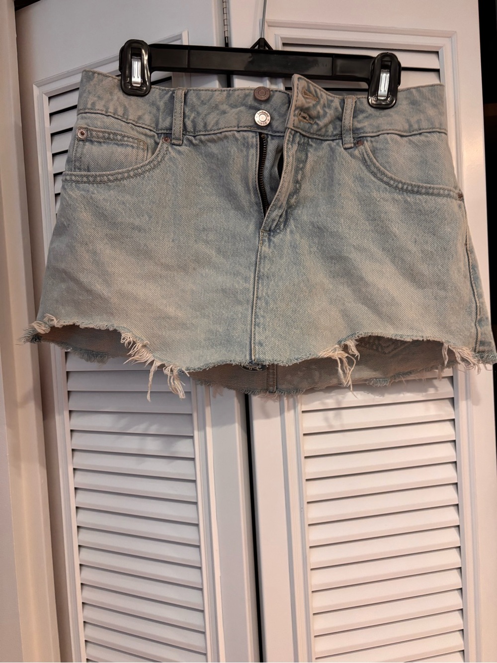 Garage Light Blue Denim Mini Skirt with Raw Edge